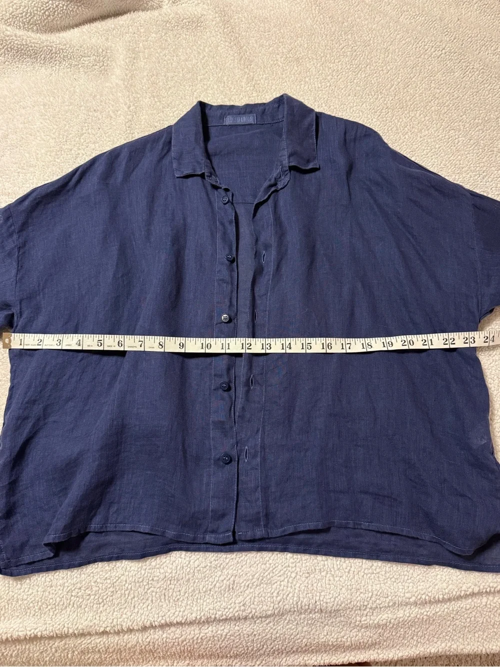 CP SHADES Navy Blue Linen Button Front 2-Piece Midi Shirtdress Dress Top Set